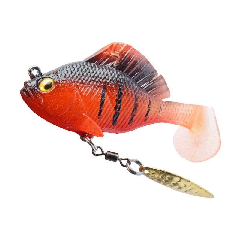 2pc 10g  14g  T Tail Anti-Hanging Bottom Jumping fish Soft Lure with spinner